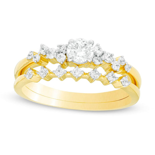 0.50 CT. T.W. Natural Diamond Scatter Bridal Engagement Ring Set in Solid 10K Yellow Gold