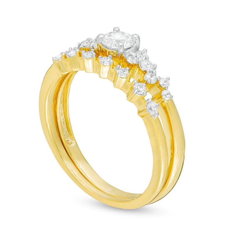 0.50 CT. T.W. Natural Diamond Scatter Bridal Engagement Ring Set in Solid 10K Yellow Gold