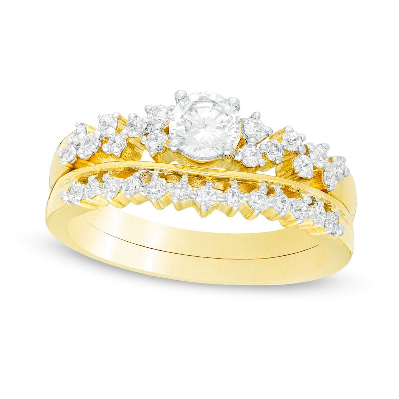 0.63 CT. T.W. Natural Diamond Scatter Bridal Engagement Ring Set in Solid 10K Yellow Gold