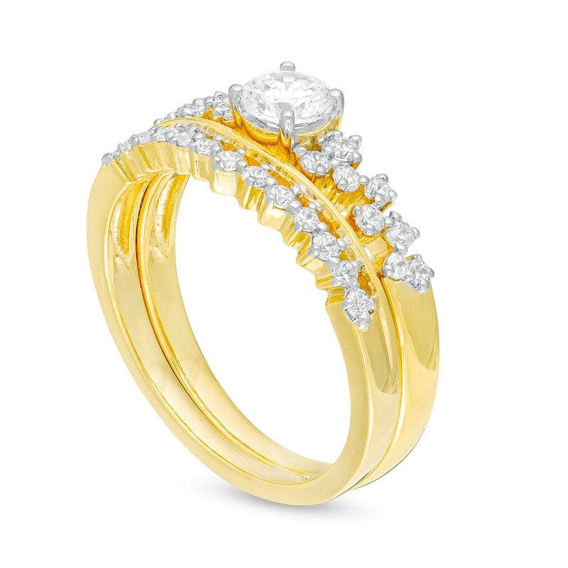 0.63 CT. T.W. Natural Diamond Scatter Bridal Engagement Ring Set in Solid 10K Yellow Gold