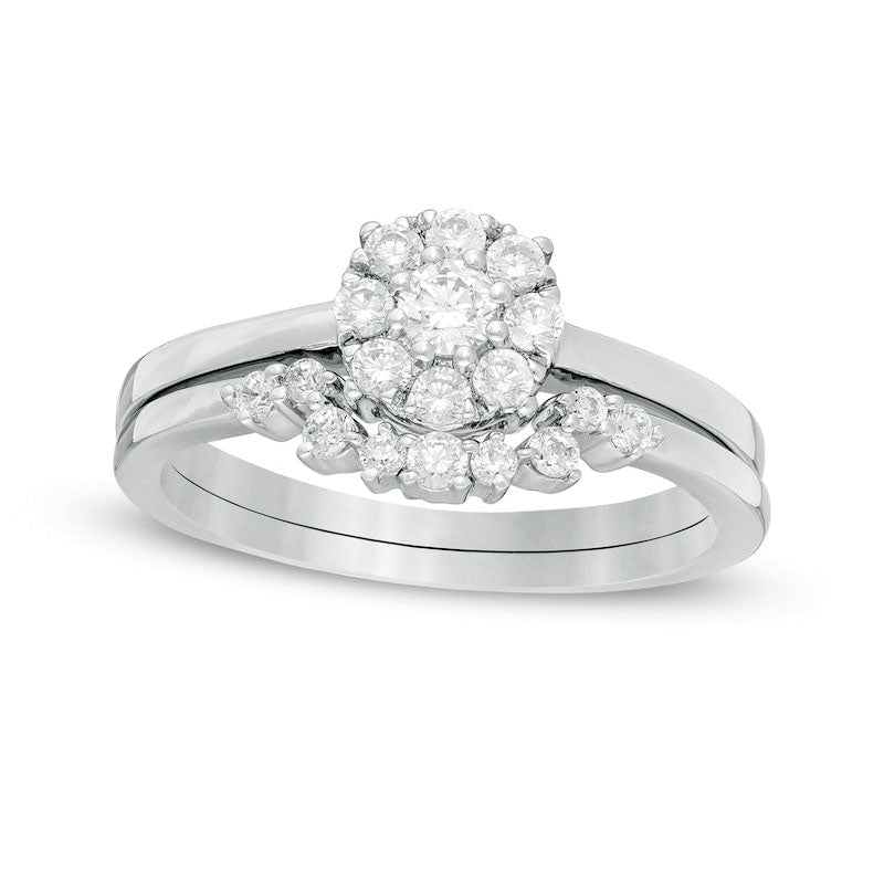 0.50 CT. T.W. Composite Natural Diamond Bridal Engagement Ring Set in Solid 10K White Gold