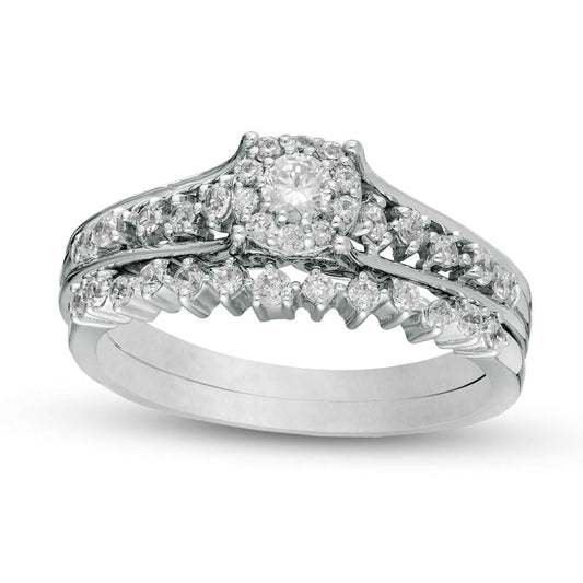 0.50 CT. T.W. Natural Diamond Frame Bridal Engagement Ring Set in Solid 10K White Gold