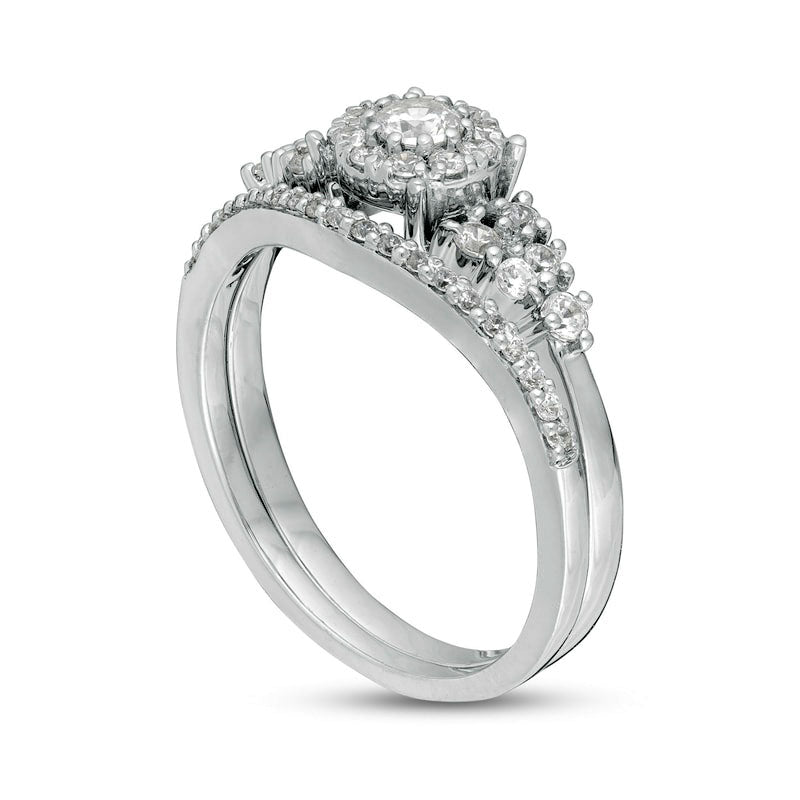 0.50 CT. T.W. Natural Diamond Frame Bridal Engagement Ring Set in Solid 10K White Gold