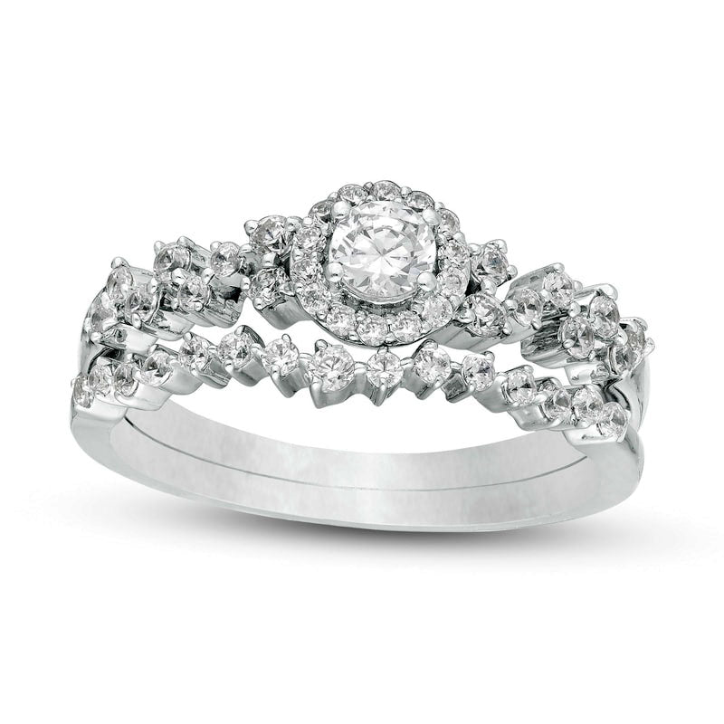 0.63 CT. T.W. Natural Diamond Frame Scatter Bridal Engagement Ring Set in Solid 10K White Gold