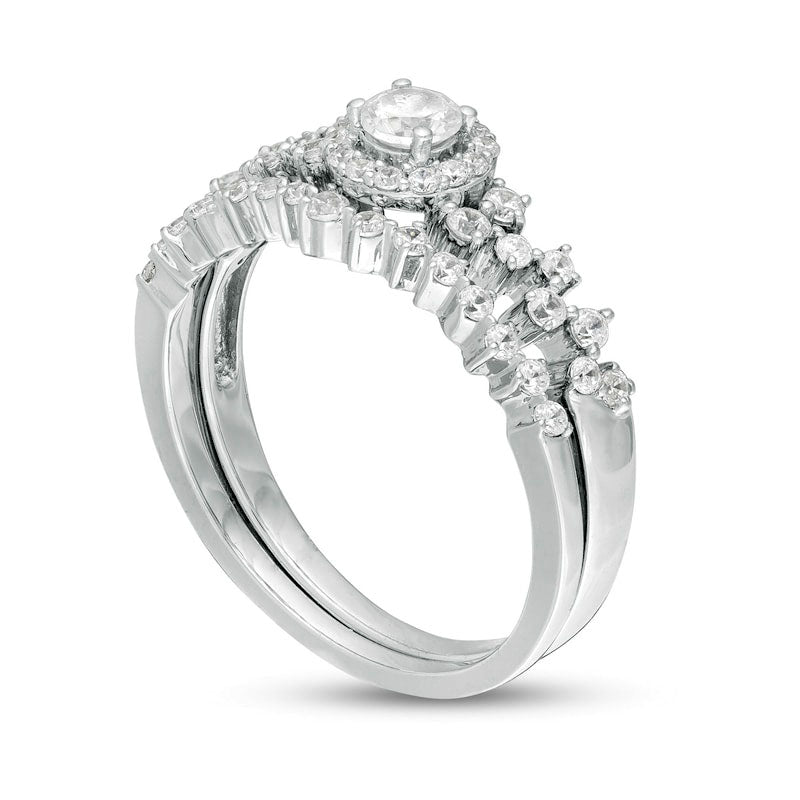 0.63 CT. T.W. Natural Diamond Frame Scatter Bridal Engagement Ring Set in Solid 10K White Gold