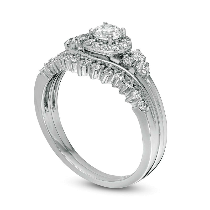 0.63 CT. T.W. Natural Diamond Frame Tri-Sides Bridal Engagement Ring Set in Solid 10K White Gold