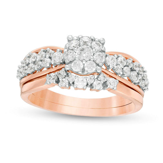 0.75 CT. T.W. Composite Natural Diamond Bridal Engagement Ring Set in Solid 10K Rose Gold