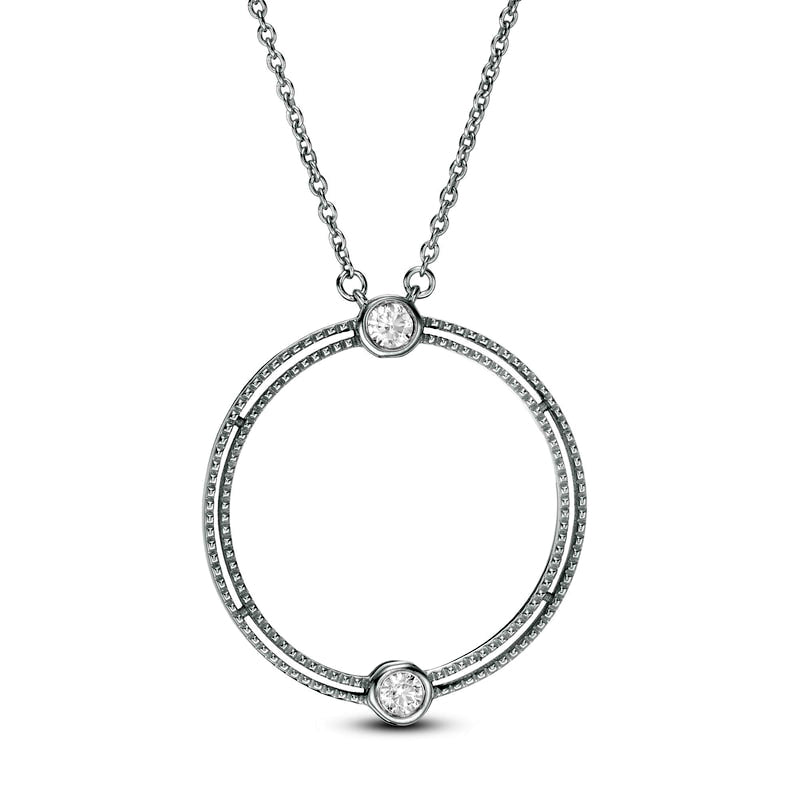 0.1 CT. T.W. Natural Diamond Double Row Open Circle Necklace in 10K White Gold