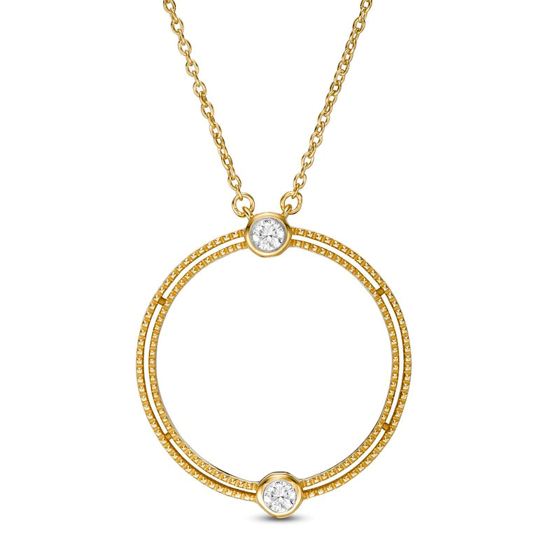 0.1 CT. T.W. Natural Diamond Double Row Open Circle Necklace in 10K Yellow Gold