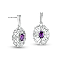 Amethyst and 0.05 CT. T.W. Diamond Filigree Cross Oval Drop Earrings in Sterling Silver