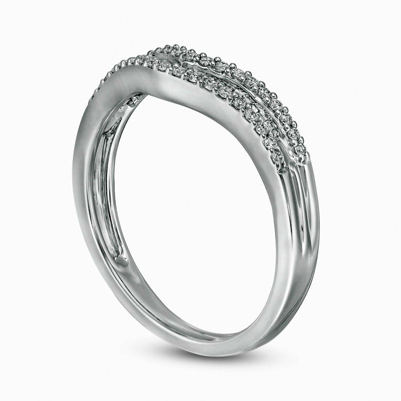 0.25 CT. T.W. Baguette and Round Natural Diamond Contour Multi-Row Anniversary Band in Solid 14K White Gold