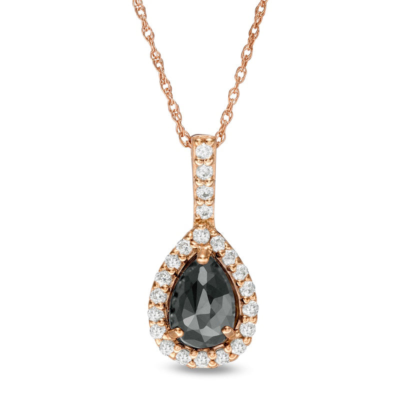 1.25 CT. T.W. Enhanced Black and White Pear-Shaped Natural Diamond Frame Drop Pendant in 14K Rose Gold