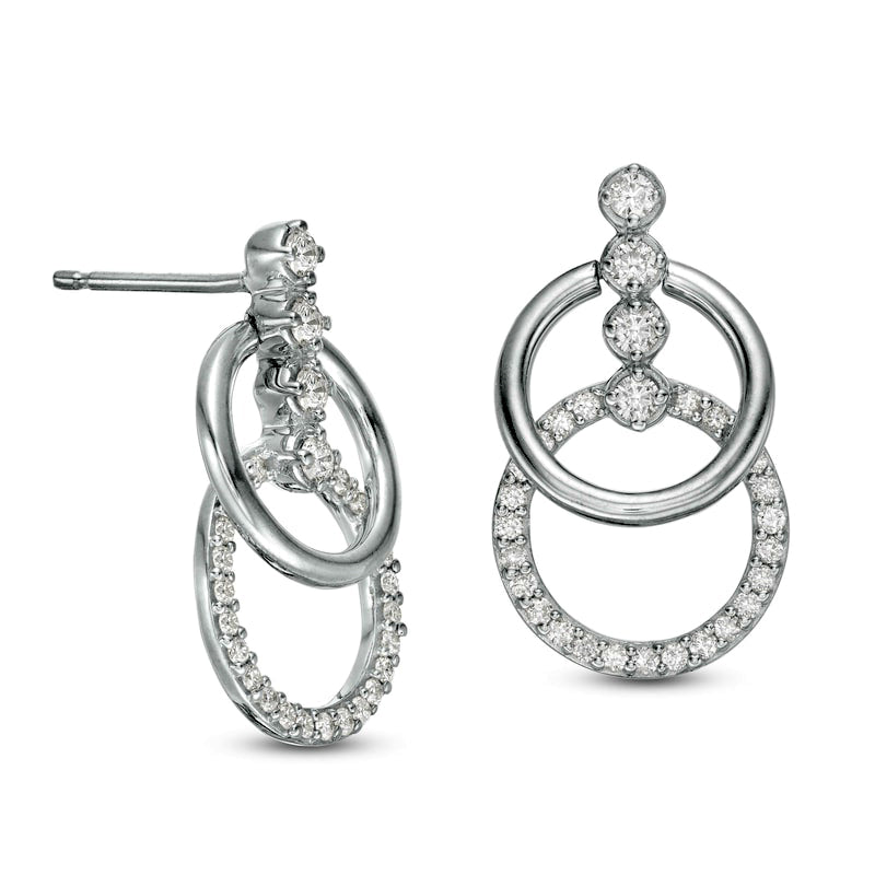 0.63 CT. T.W. Diamond Double Doorknocker Drop Earrings in 10K White Gold