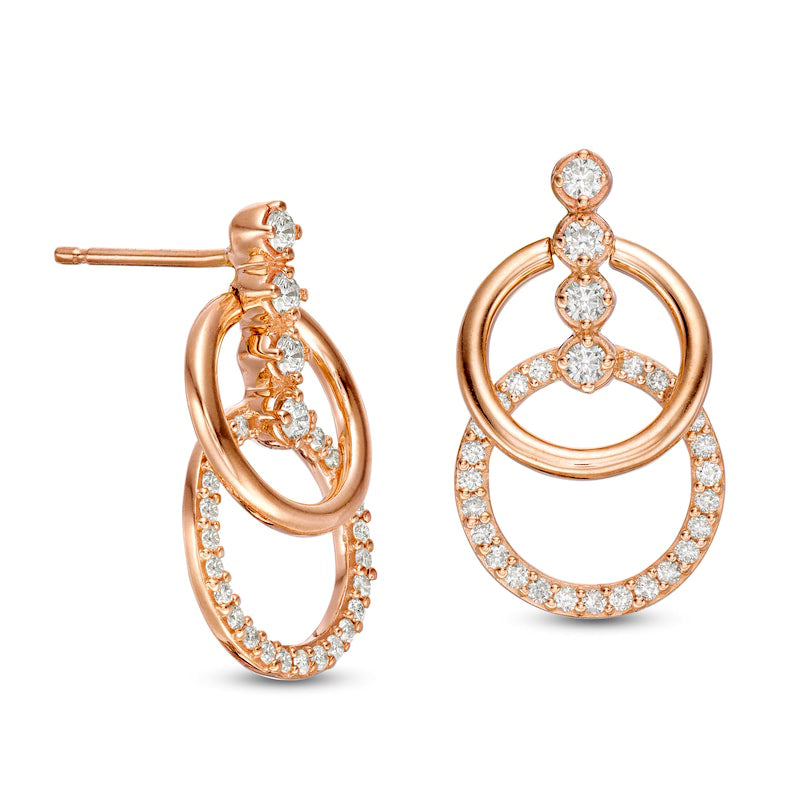 0.63 CT. T.W. Diamond Double Doorknocker Drop Earrings in 10K Rose Gold