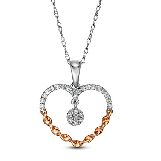 0.13 CT. T.W. Composite Natural Diamond Twist Heart Outline Pendant in 10K Two-Tone Gold