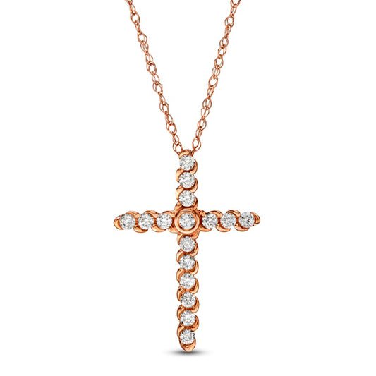 0.25 CT. T.W. Natural Diamond Spiral Cross Pendant in 10K Rose Gold