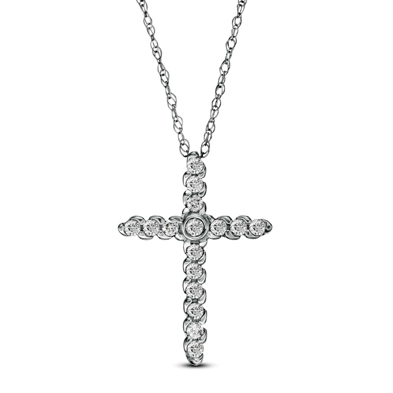 0.25 CT. T.W. Natural Diamond Spiral Cross Pendant in 10K White Gold