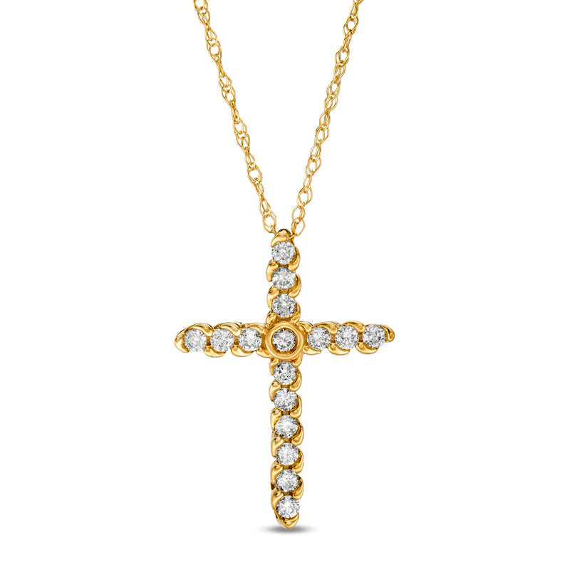 0.25 CT. T.W. Natural Diamond Spiral Cross Pendant in 10K Yellow Gold