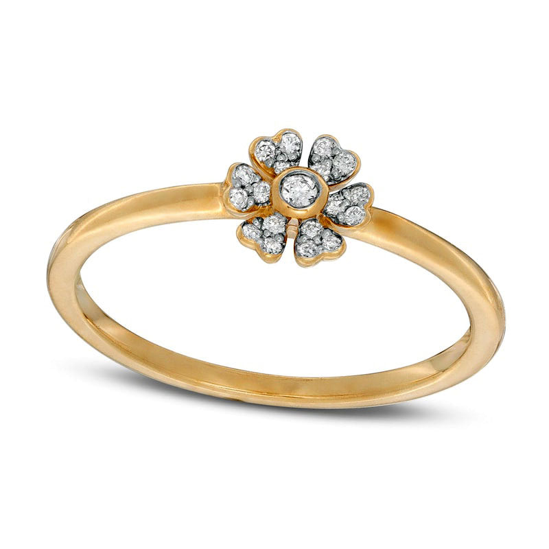 0.07 CT. T.W. Natural Diamond Heart-Shaped Flower Ring in Solid 10K Yellow Gold