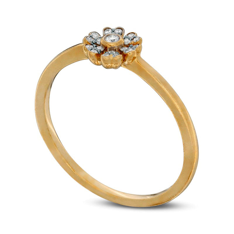 0.07 CT. T.W. Natural Diamond Heart-Shaped Flower Ring in Solid 10K Yellow Gold