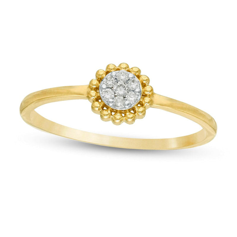 0.07 CT. T.W. Composite Natural Diamond Beaded Flower Promise Ring in Solid 10K Yellow Gold