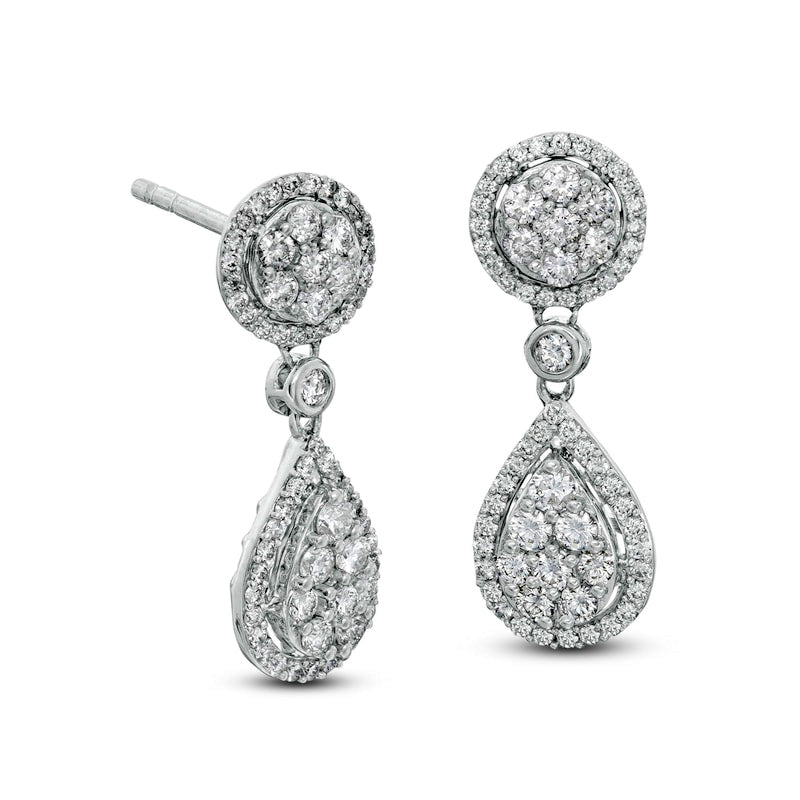 0.75 CT. T.W. Composite Diamond Halo Frame Teardrop Earrings in 14K White Gold