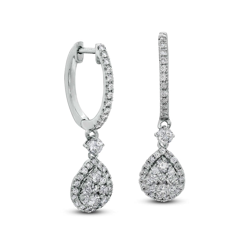 1 CT. T.W. Composite Diamond Teardrop Drop Hoop Earrings in 14K White Gold