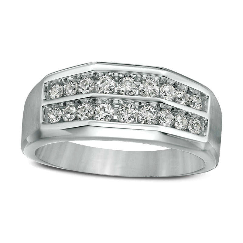 Men's 0.75 CT. T.W. Natural Diamond Double Row Channel-Set Anniversary Band in Solid 10K White Gold