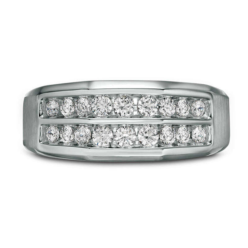 Men's 0.75 CT. T.W. Natural Diamond Double Row Channel-Set Anniversary Band in Solid 10K White Gold