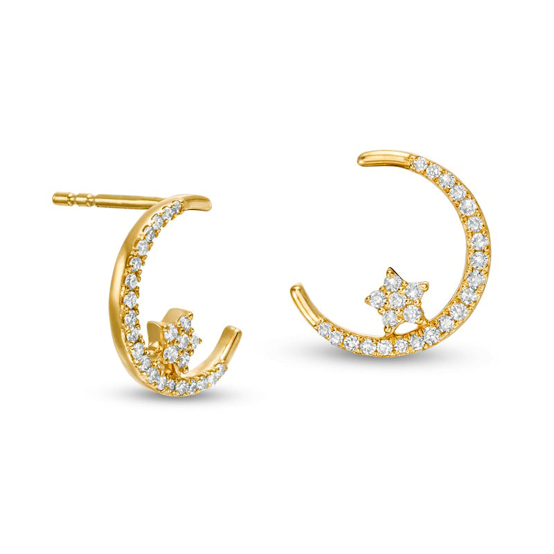 0.2 CT. T.W. Diamond Crescent Moon and Star Stud Earrings in 10K Gold