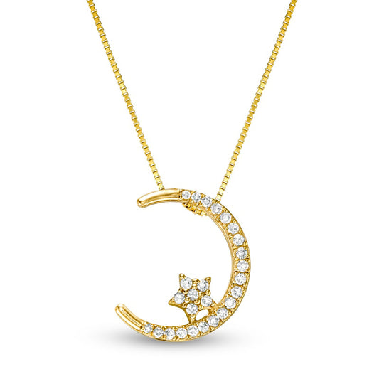 0.13 CT. T.W. Natural Diamond Crescent Moon and Star Pendant in 10K Yellow Gold