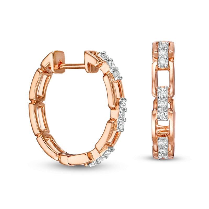 0.25 CT. T.W. Diamond Chain Link Hoop Earrings in 10K Rose Gold