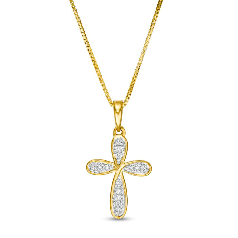 Natural Diamond Accent Loop Cross Pendant in 10K Yellow Gold