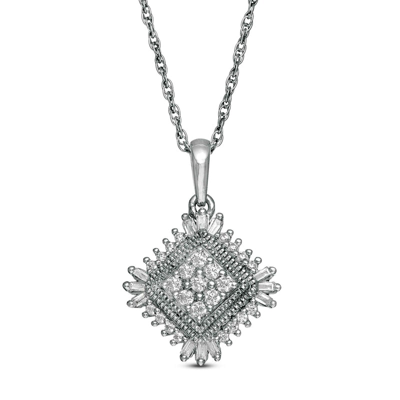 0.25 CT. T.W. Composite Natural Diamond Tilted Square Antique Vintage-Style Pendant in 10K White Gold