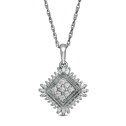 0.25 CT. T.W. Composite Natural Diamond Tilted Square Antique Vintage-Style Pendant in 10K White Gold