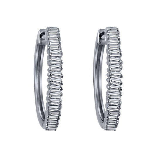 0.33 CT. T.W. Baguette Diamond Row Hoop Earrings in 10K White Gold