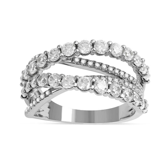 1.5 CT. T.W. Natural Diamond Layered Crossover Ring in Solid 10K White Gold