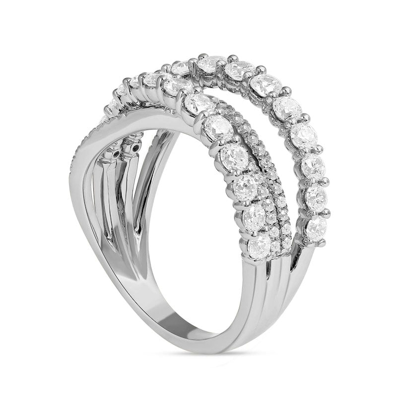 1.5 CT. T.W. Natural Diamond Layered Crossover Ring in Solid 10K White Gold