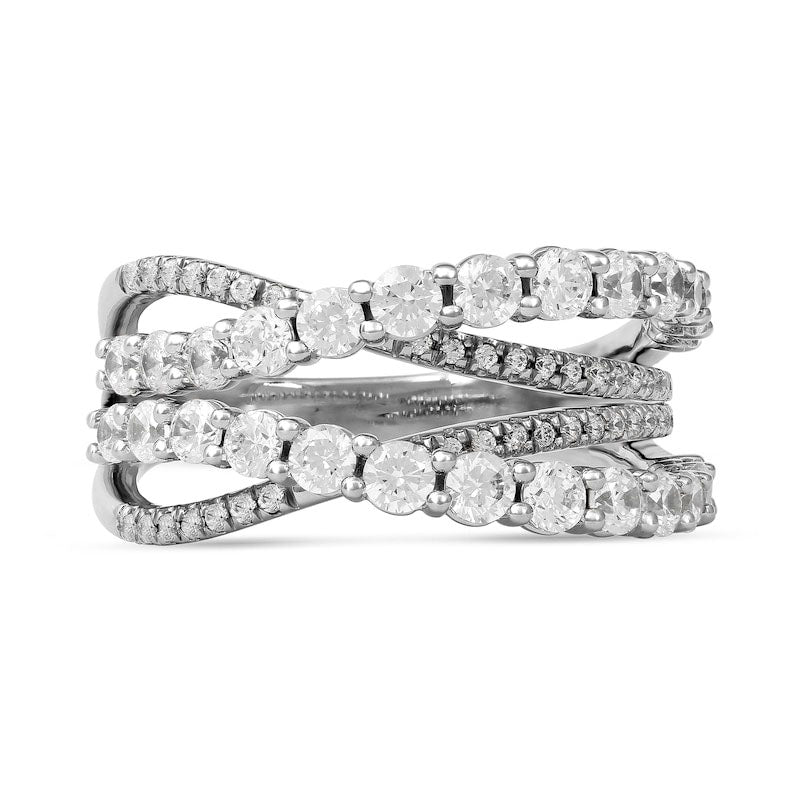 1.5 CT. T.W. Natural Diamond Layered Crossover Ring in Solid 10K White Gold