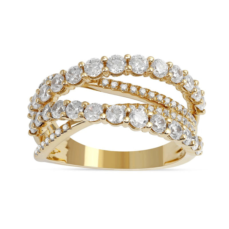 1.5 CT. T.W. Natural Diamond Layered Crossover Ring in Solid 10K Yellow Gold