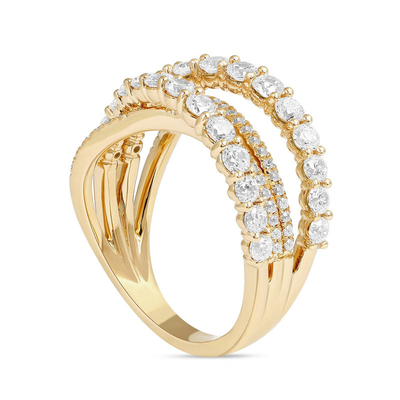 1.5 CT. T.W. Natural Diamond Layered Crossover Ring in Solid 10K Yellow Gold