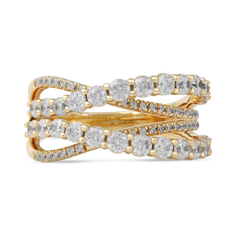 1.5 CT. T.W. Natural Diamond Layered Crossover Ring in Solid 10K Yellow Gold