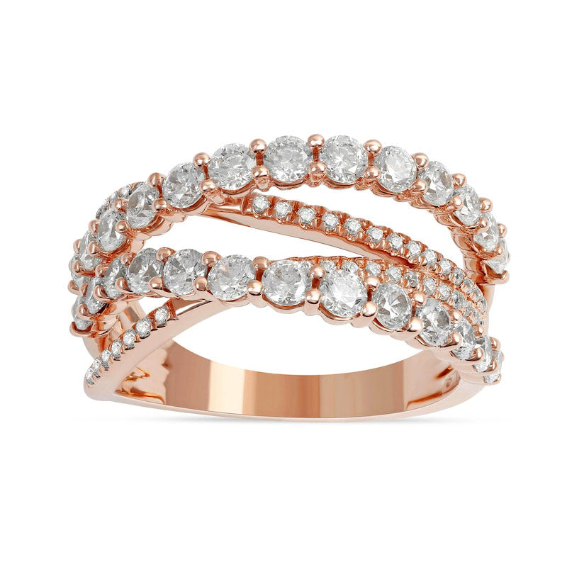 1.5 CT. T.W. Natural Diamond Layered Crossover Ring in Solid 10K Rose Gold