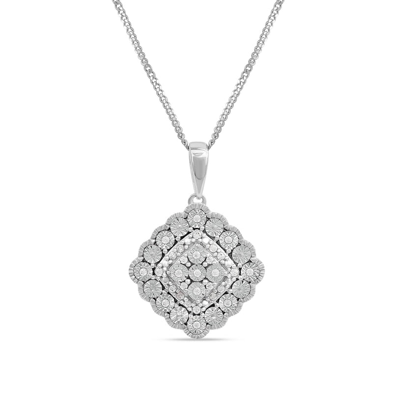 0.07 CT. T.W. Natural Diamond Scallop Frame Antique Vintage-Style Pendant in 10K White Gold