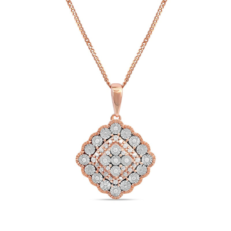 0.07 CT. T.W. Natural Diamond Scallop Frame Antique Vintage-Style Pendant in 10K Rose Gold