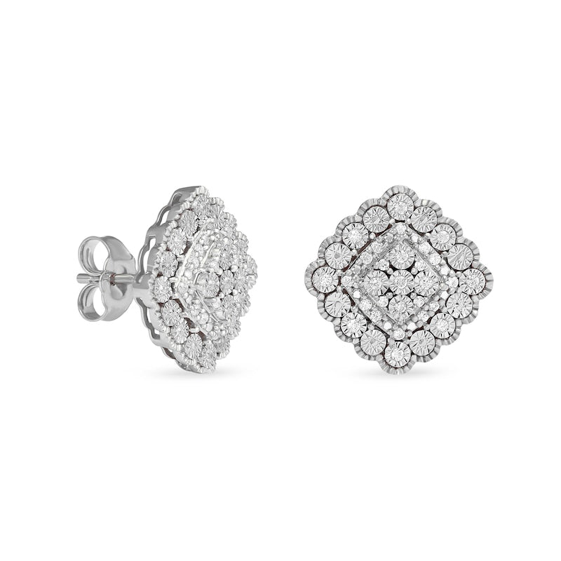 0.17 CT. T.W. Composite Diamond Scalloped Frame Stud Earrings in 10K White Gold