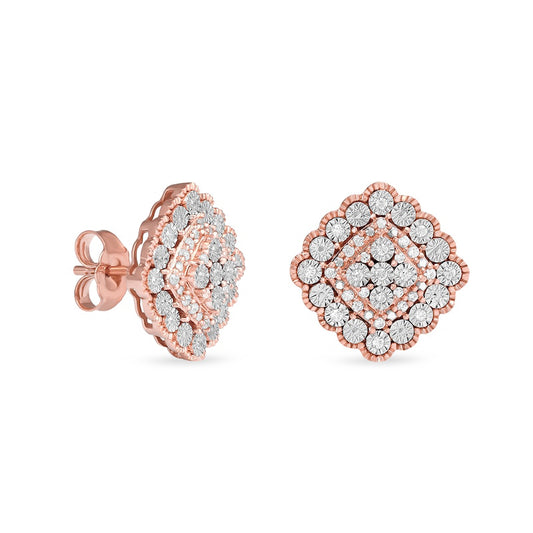 0.17 CT. T.W. Composite Diamond Scalloped Frame Stud Earrings in 10K Rose Gold