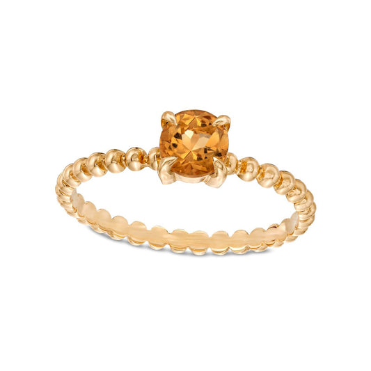 5.0mm Citrine Bead Shank Ring in Solid 10K Yellow Gold