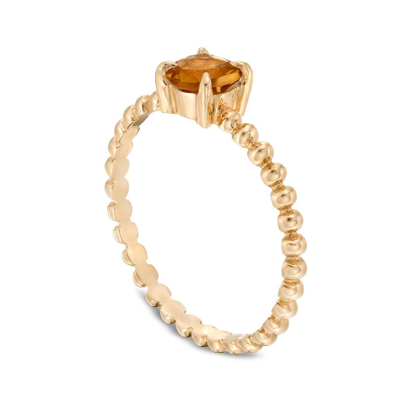 5.0mm Citrine Bead Shank Ring in Solid 10K Yellow Gold