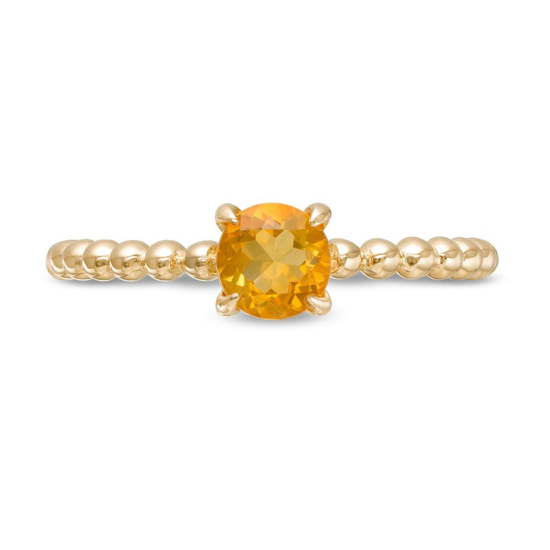 5.0mm Citrine Bead Shank Ring in Solid 10K Yellow Gold